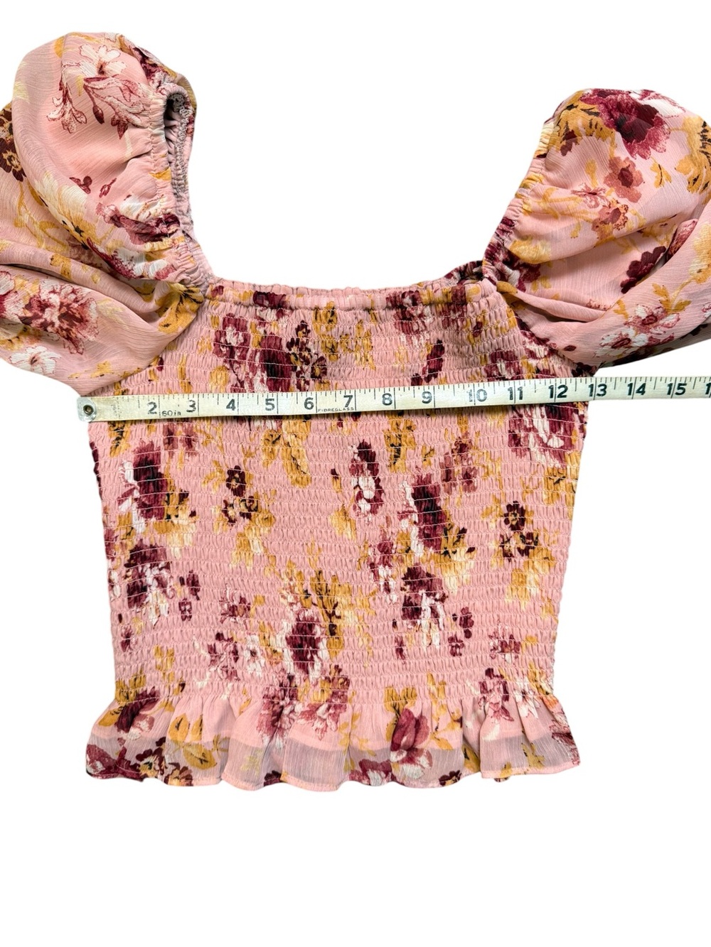 Express NWT Pink Floral Smocked Puff Sleeve Crop Top XS - Picture 6 of 10